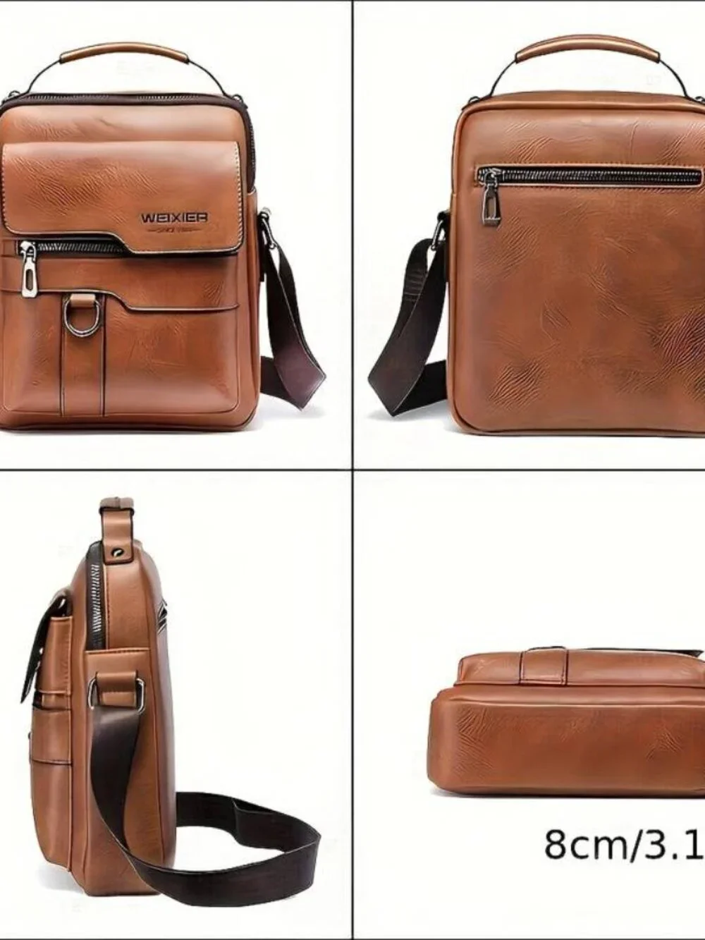 Genuine Leather Slant Backpack Vintage Street Style Large Capacity Commuter Bag